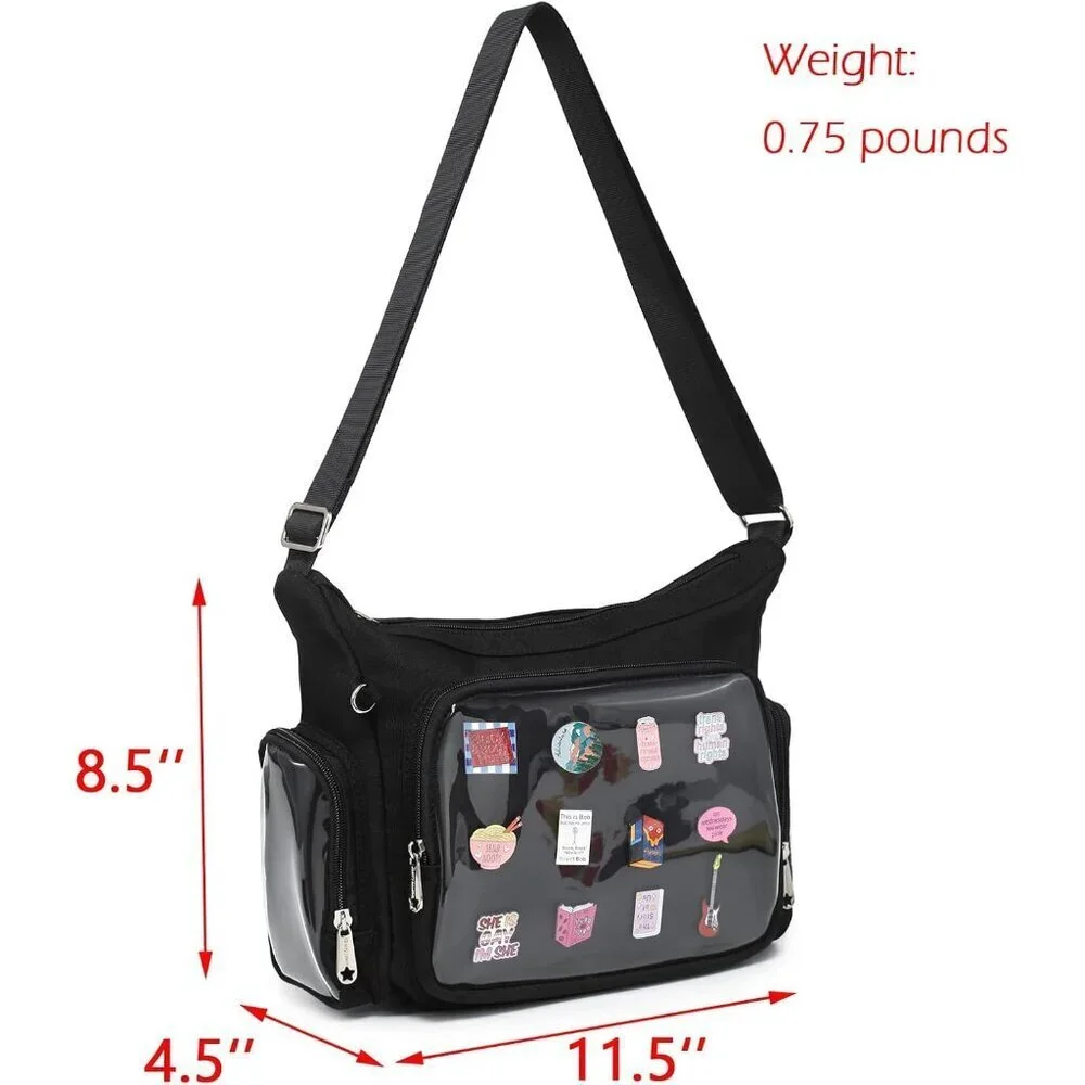 Canvas Ita Bag Crossbody Shoulder Bag with Anime Pins Display for Cosplay